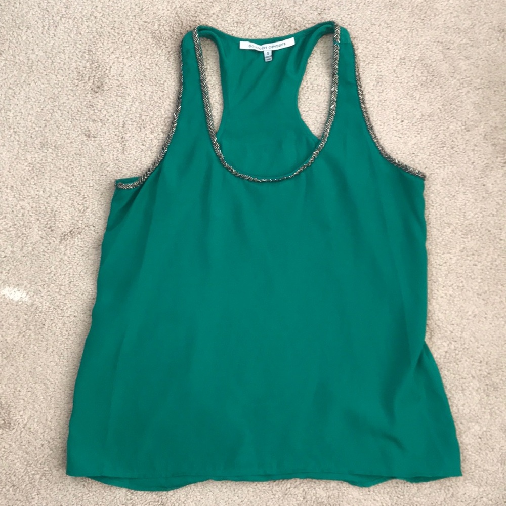 VGUC green beaded racer back top